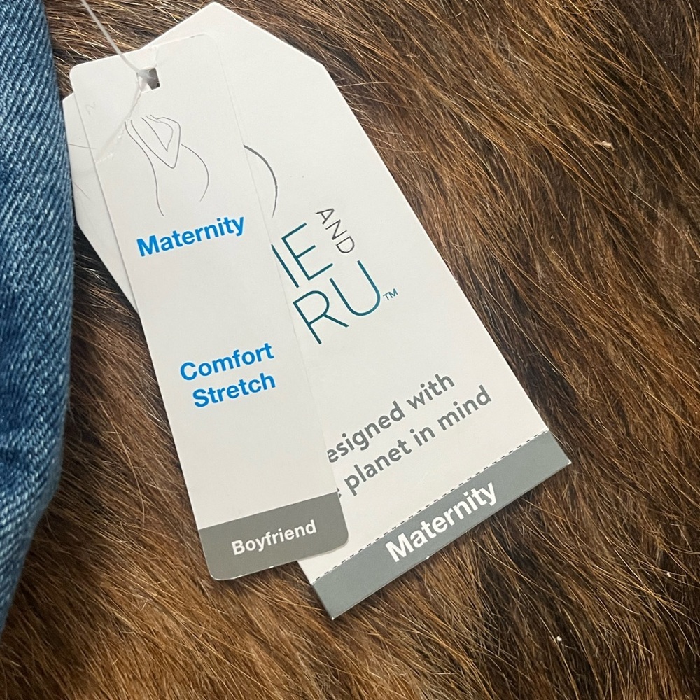 Time and Tru Blue Distressed Maternity Boyfriend Jeans - Picture 3 of 3